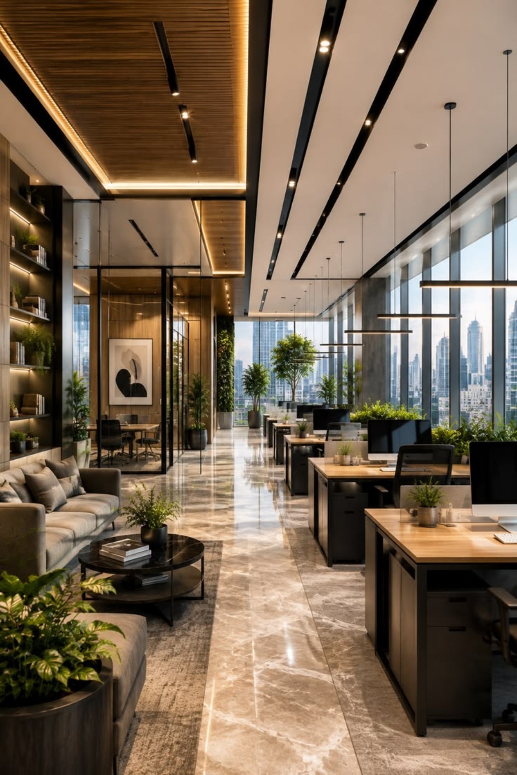 Modern commercial office interior with natural light